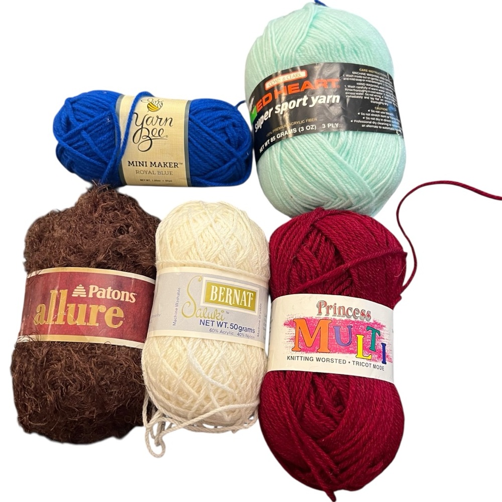 Mixed Lot Of 5 Yarn Skeins New Vintage Colorful Yarn Bee‎ Allure Bernat Princess